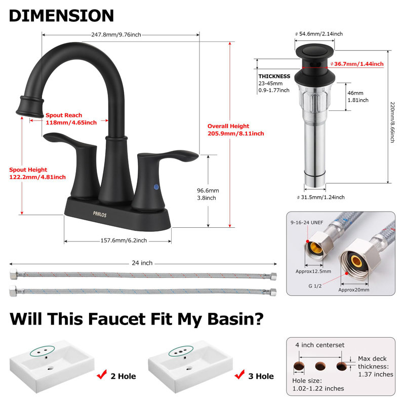 2-handle Bathroom Faucet with Drain Assembly, Matte Black