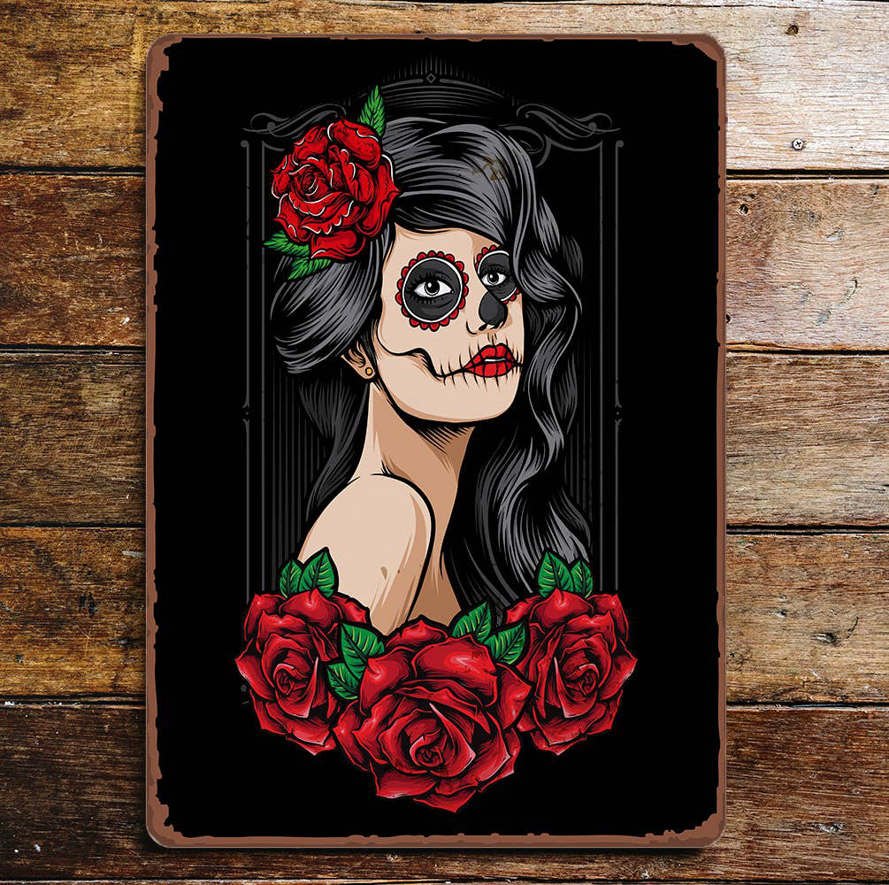 Wanddekoration Day Of The Dead Lady Skull Roses