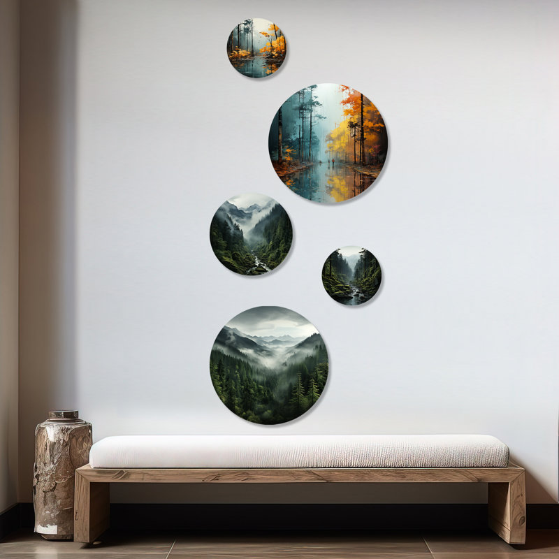 Mystic Wilderness Pine Forest In Canada - ensemble d'art mural rond 5