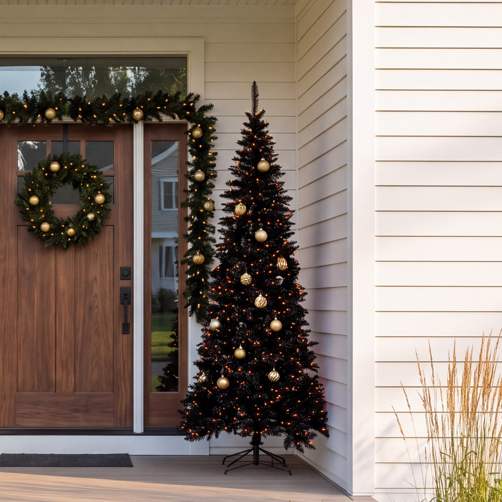 Black Fir Flocked Pre-Lit Christmas Tree, 7.5' H x 40" W