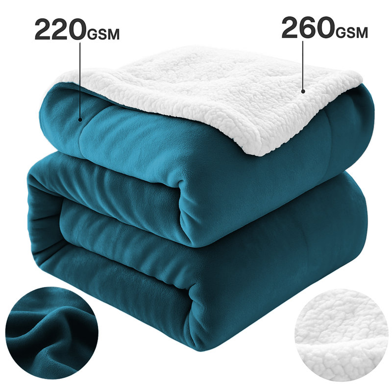 Sherpa Fleece Fur Thick Reversible Blanket Throw, 230cm x 270cm, Teal