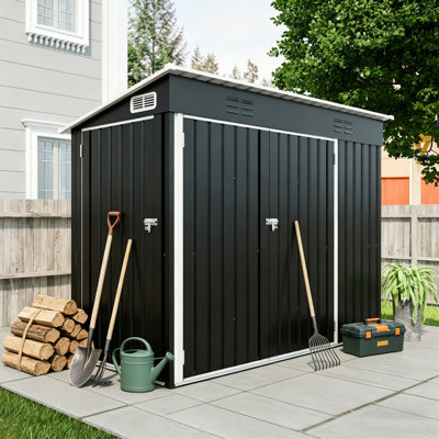 4 x 8 FT Galvanized Steel Outdoor Storage Shed with 3 Access Doors, Ventilated Weatherproof Metal Utility Shed for Garden Tools, Bikes & Patio