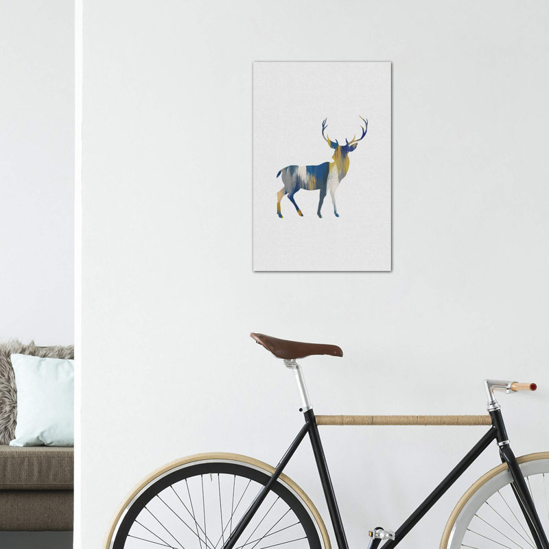 Cerf bleu et jaune - impression d'art graphique, H 60 po x l 40po x P 1,5 po, Toile tendue