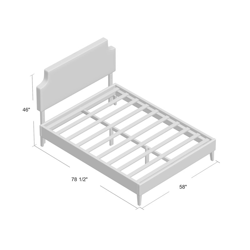 Laura Vinyl Platform Bed with Squared Tapered Legs, White, Full