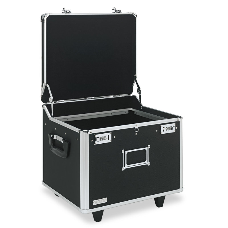 Black and Chrome Locking Mobile File Chest with Telescopic Handle