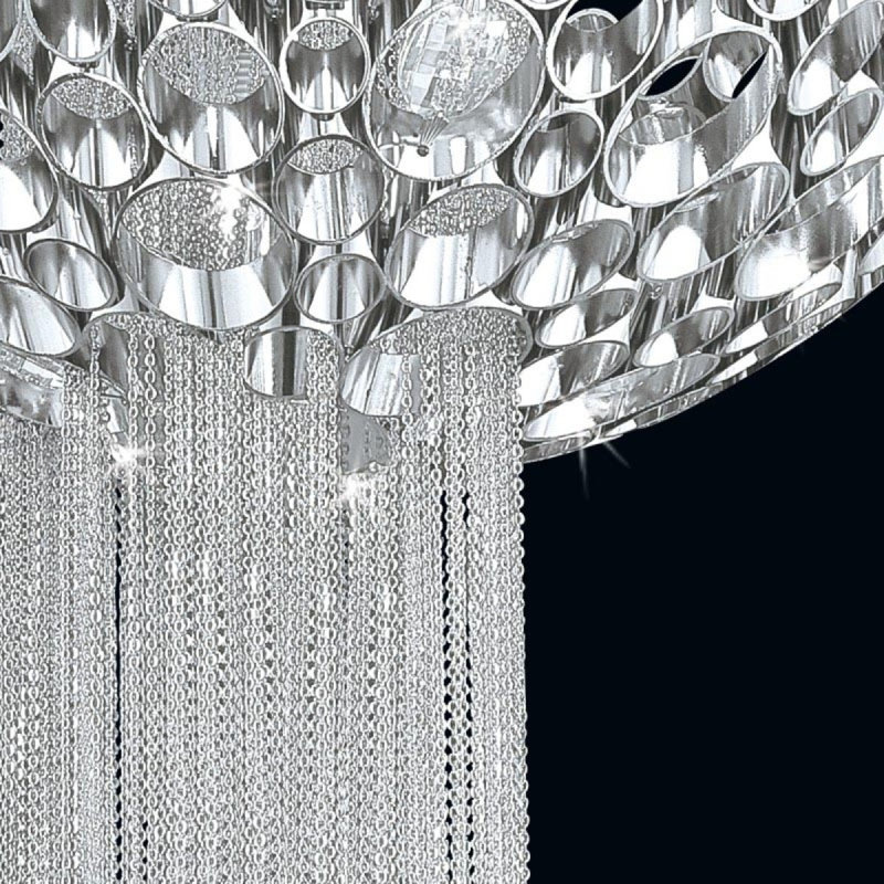 Luminaire suspendu en forme de chaîne en acier inoxydable, Transparent, 16” Dia x 26” Height, Acier noirci