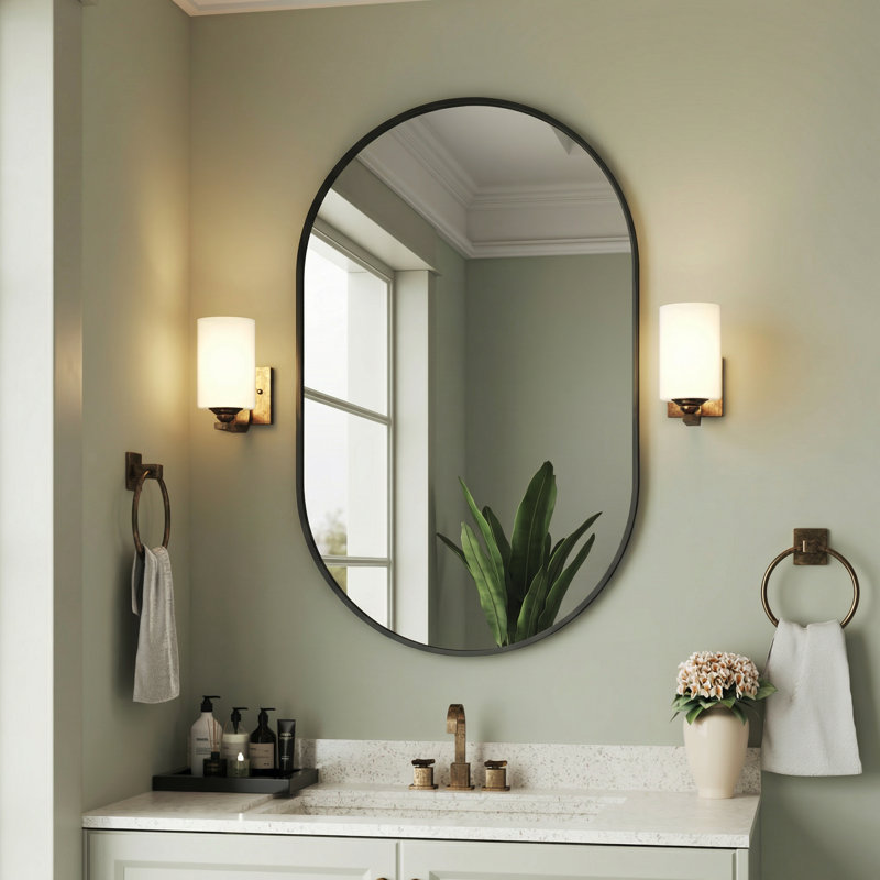 Lunara Oval aluminium alloy black frame bathroom mirror & tempered glass, 24x36