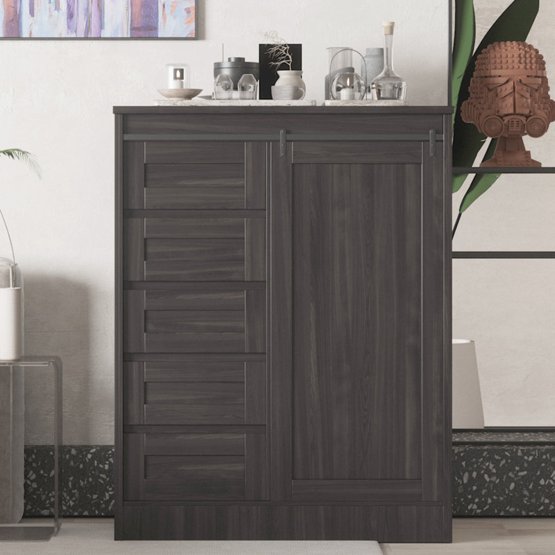 Gentleman 5-Drawer Chest 41 Wide X 55.5 Height With Sliding Door, Tobacco