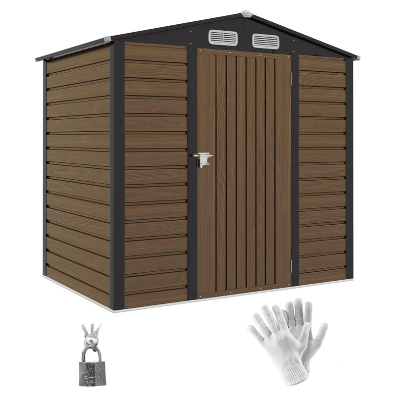 Outsunny 4.3 x 6.2 ft Garden Shed Easy to Assemble Galvanised Metal Oak