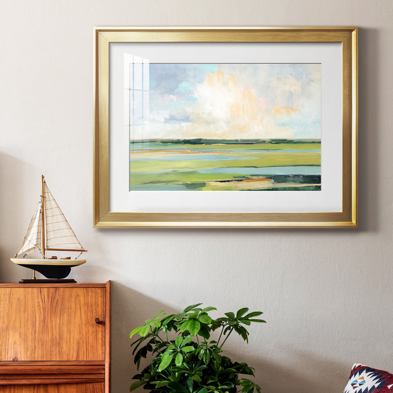 Pastel Horizon I - peinture encadrée, Impression encadrée avec passe-partout, H 26,5 po x l 36,5 po, Doré