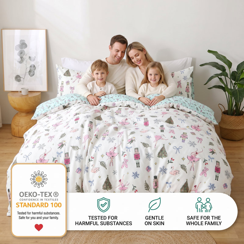 Microfiber Geometric Duvet Cover Set, King (220 x 230 cm), White-Print-2