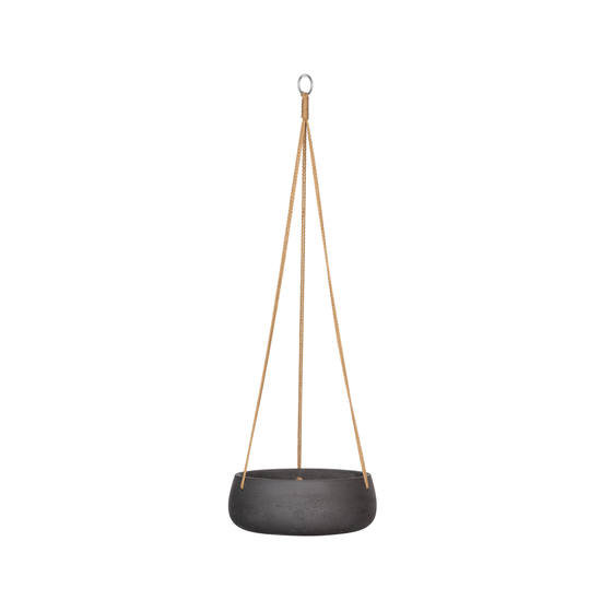 Gray Fiberstone Hanging Pot, Black, 9" W x 9" D x 4" H