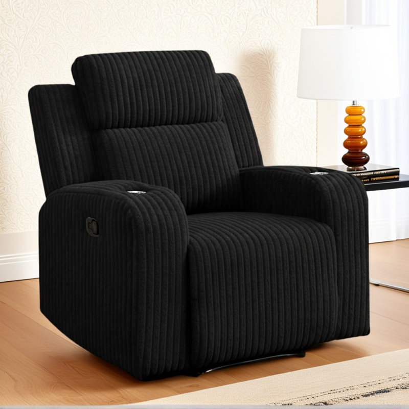 Fauteuils inclinables luxueux en velours côtelé de style moderne avec chargement USB et sans fil pour le divertissement dans le salon