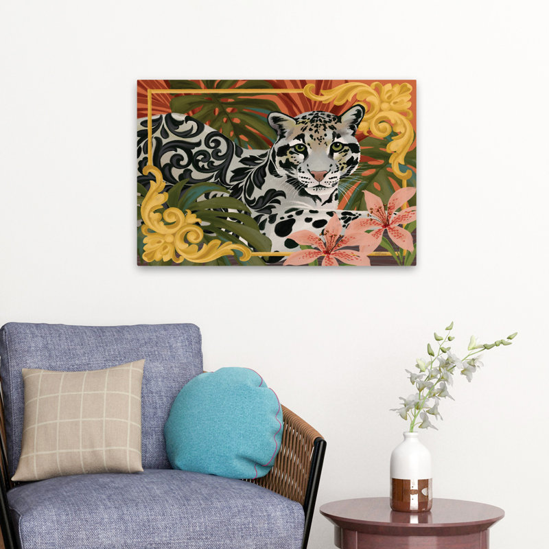 Léopard des nuages - Art contemporain, motif baroque léopard des neiges, H 16 po x l 24 po