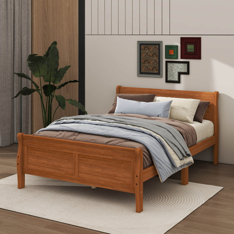 Base de lit plateforme en bois avec tête de lit Dovidio, Chêne, Grand