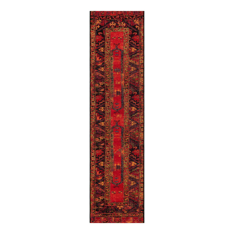 Tapis oriental rouge / jaune / noir intérieur / extérieur Gurrola, Tapis de couloir 2 pi 7 po x 10 pi