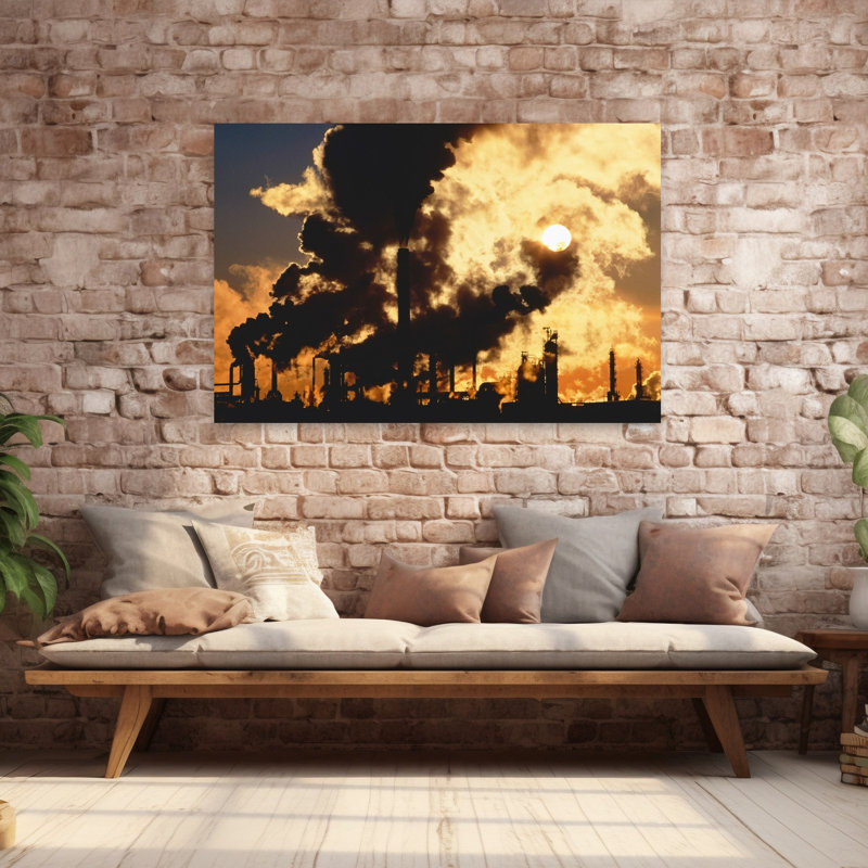 Oil Refinery Silhouette At Sunset, Edmonton, Alberta, Canada Contemporary Architecture Wall Art, 40" H x 60" W