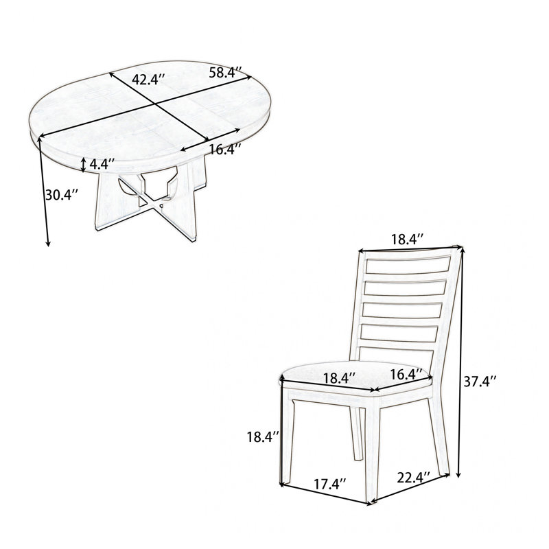 5-Piece Dining Set, Wooden Table with Removable Leaf, Walnut