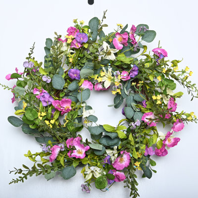 24" Spring Pansy Eucalyptus Wreath for Front Door