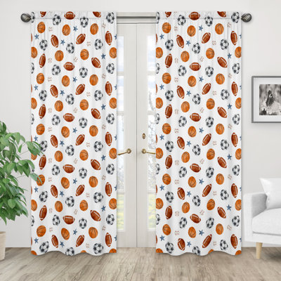 Watercolor Sports Theme Brushed Microfiber Semi-Sheer Rod Pocket Curtain Panels Drapes (Set of 2)