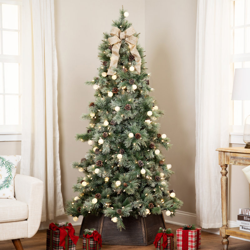Pre-Lit Medium Artificial Bottle Brush Christmas Tree -Warm White LED Lights, 6.5