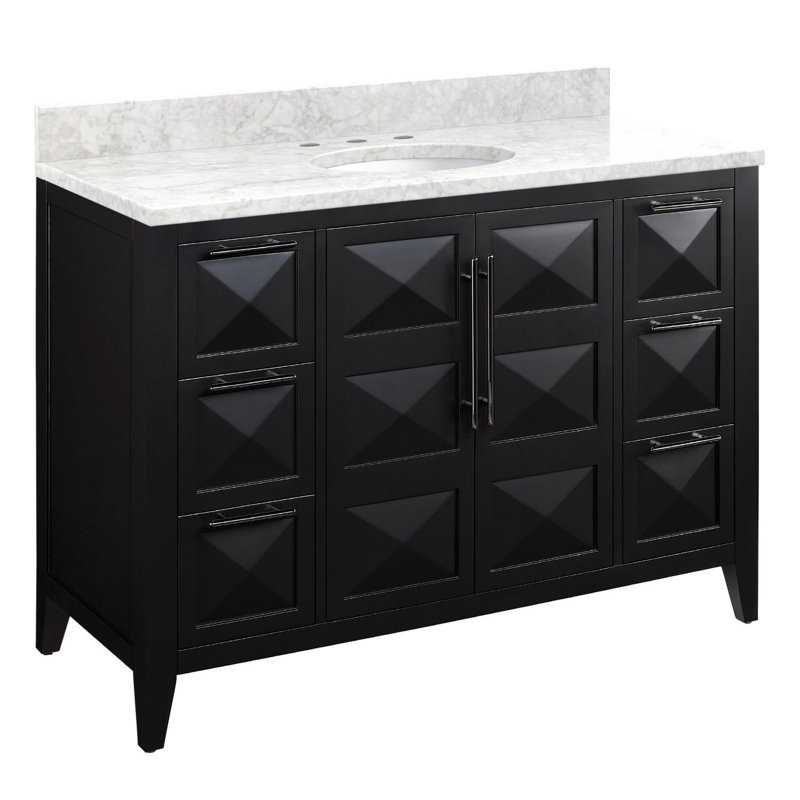 Meuble-lavabo 48 po avec lavabo encastré Holmesdale, Marbre de Carrare, Blanc brillant