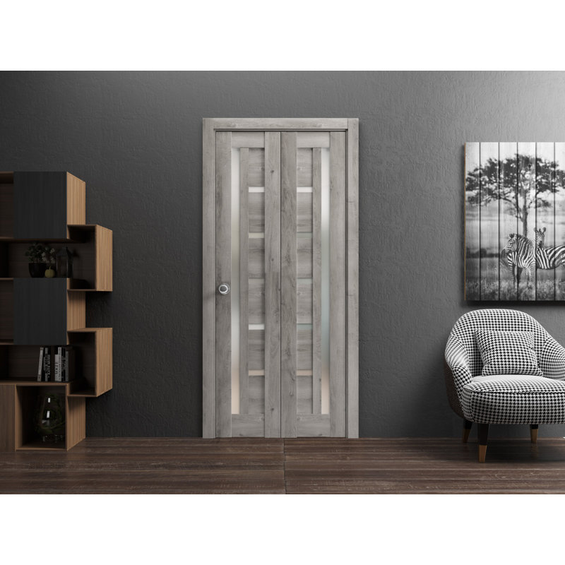Porte pliante à panneaux en bois Quadro, 72 po x 80 po, Gris Nebraska