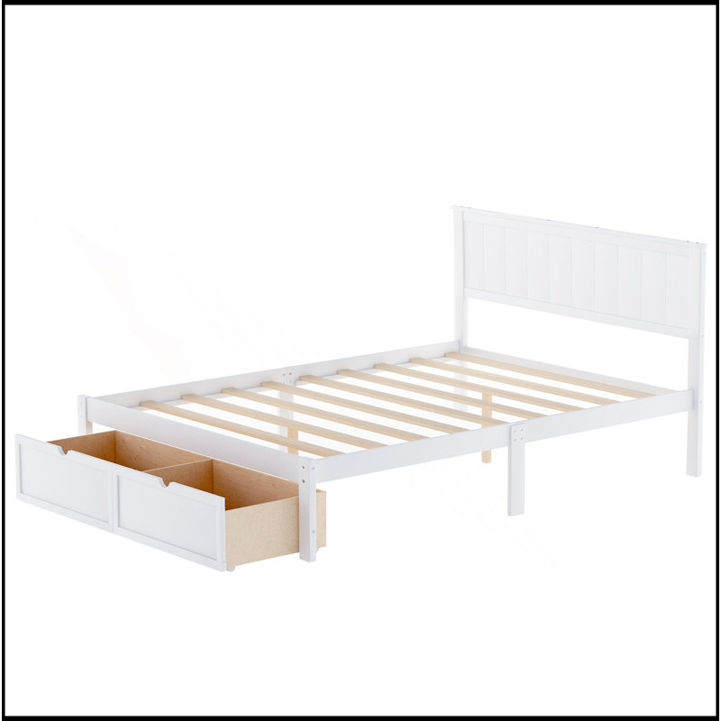 Platform Bed With Under-Bed Drawer, White, Full