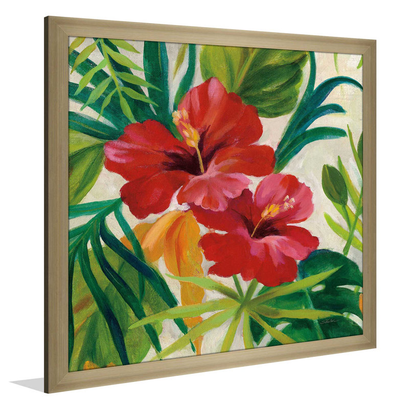 « tropical bijoux ii v2 crop »-impression sur toile, H 21,5 po x l 21,5 po x P 0,75 po, Encadrement champagne