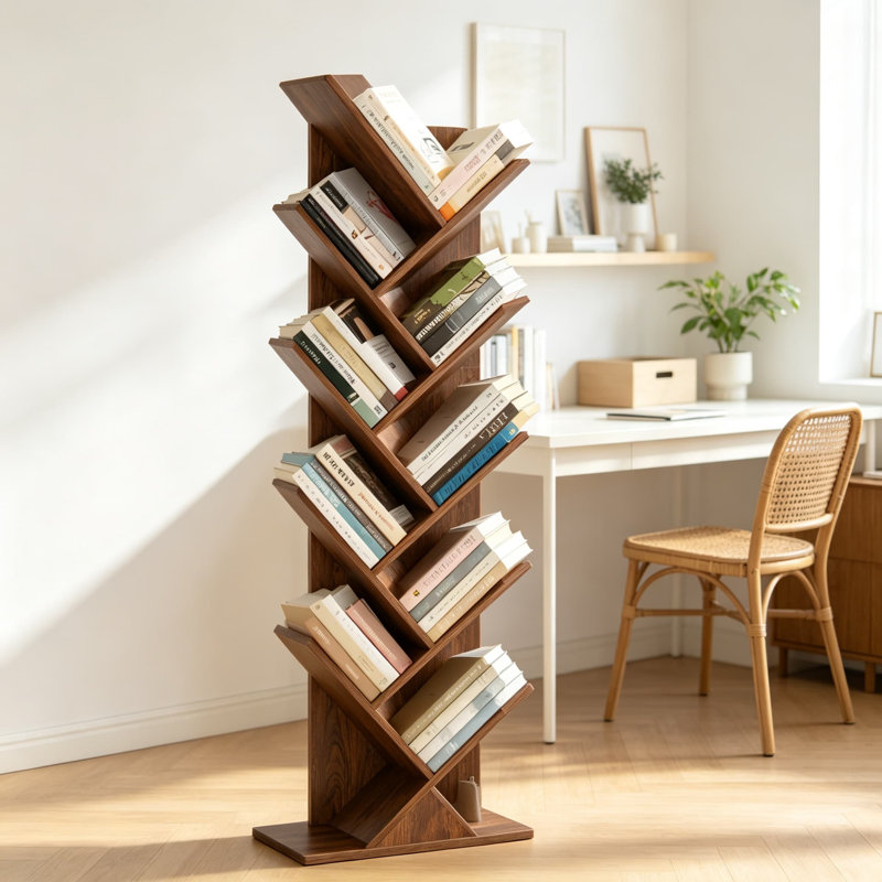 Étagère en forme d'arbre, bibliothèque en bois sur pied avec étagères à plusieurs niveaux pour les espaces étroits, meuble de rangement vintage autoportant pour le salon, la chambre et le bureau à domicile
