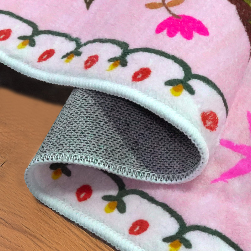2' ×3' Pink Non-slip Area Rug, Boho Flower Washable Low Pile Indoor Entrance Mat For Living Room
