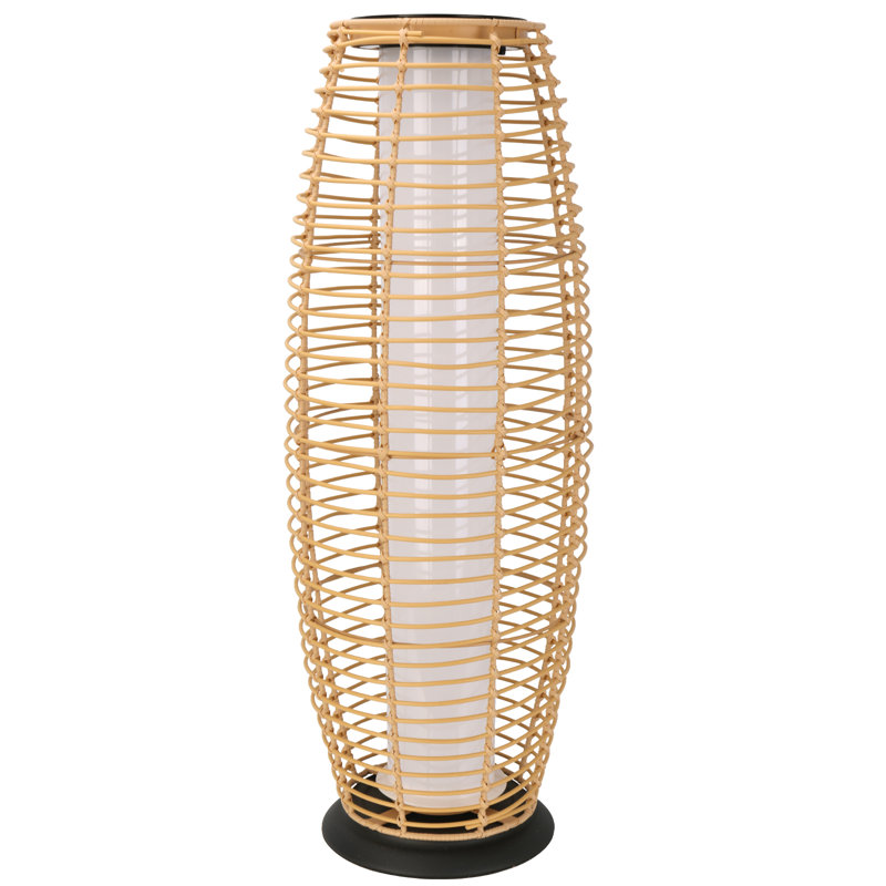 Lanterne solaire sur pied en rotin tressé, haute, étanche IP65, lampe d'ambiance extérieure, double chargement solaire et USB, autonomie de 10 à 12 heures, lampe décorative autoportante pour patio, jardin ou terrasse.