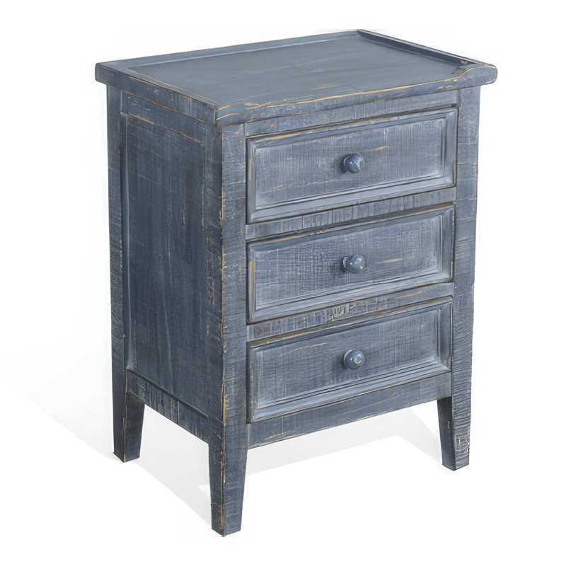 Table de bout en bois massif Komor, Bleu océan