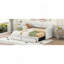 Lit de jour simple rembourré très grand avec deux tiroirs, beige