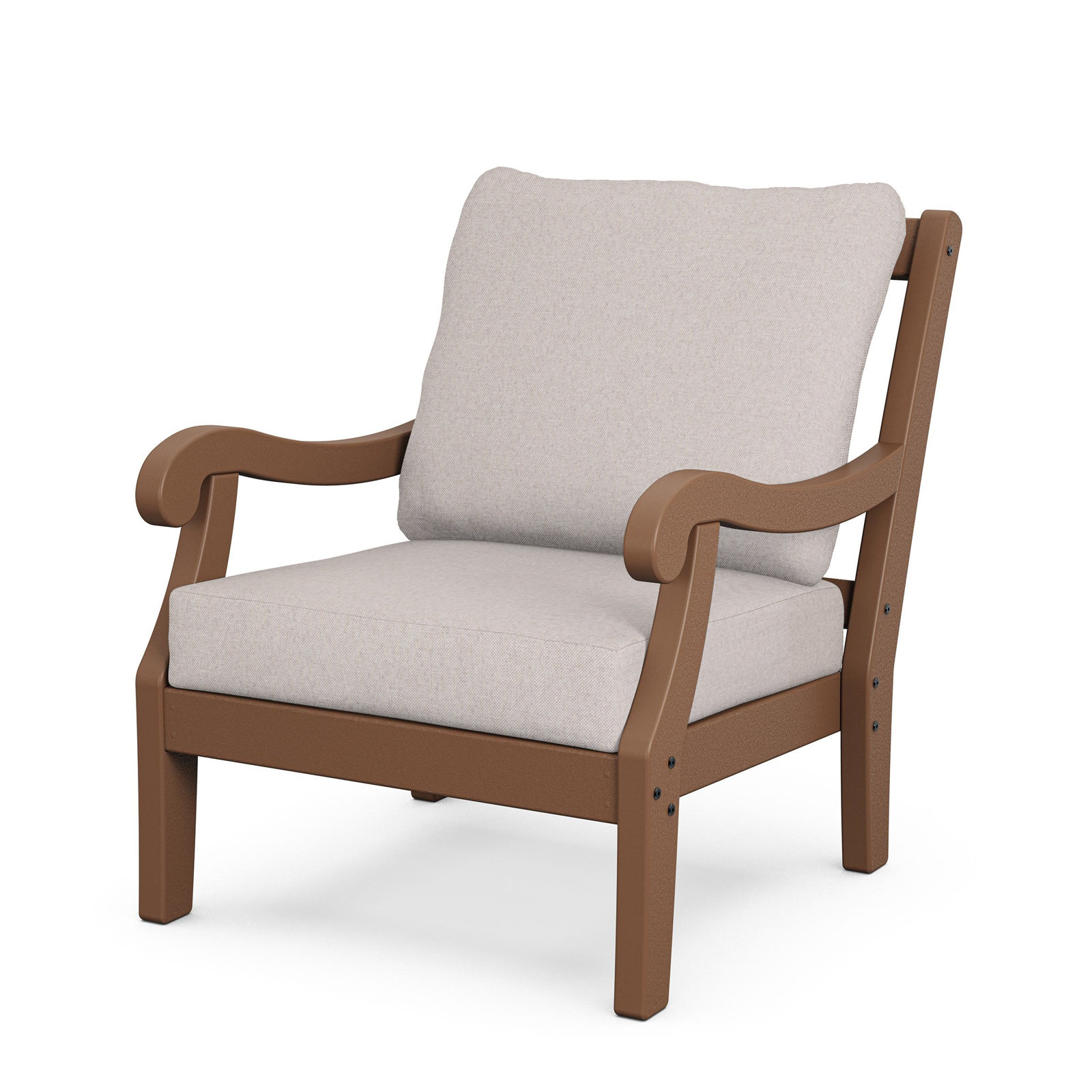 POLYWOOD® Verlyn 4-Person Patio Seating Group, Dune Burlap Cushion/Teak Frame