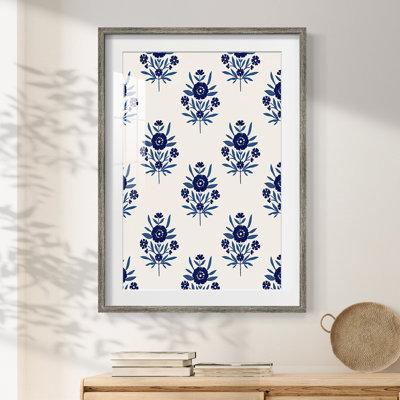 Indigo Bloom Pattern II -Framed Print