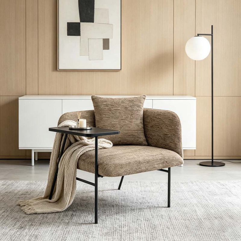 Fauteuil de détente Lounge avec petite table et coussin de dossier, Beige