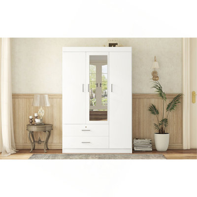 3-Door Mirror Wardrobe With Shelves