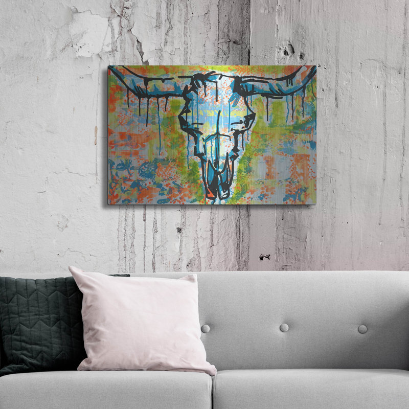 "Bull Skull" par Dean Russo sur métal, H 24 po x l 36 po