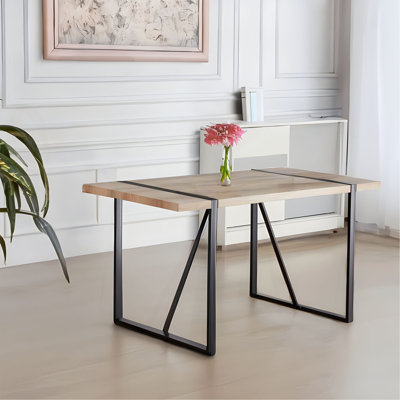 55 " Dining Table Modern Rural Industrial Rectangular MDF Dark Wood, 4-6 People, 1.5" Thick Engineering Wood Tabletop And Black Rectangular Metal Legs, Used For Home & Kitchen