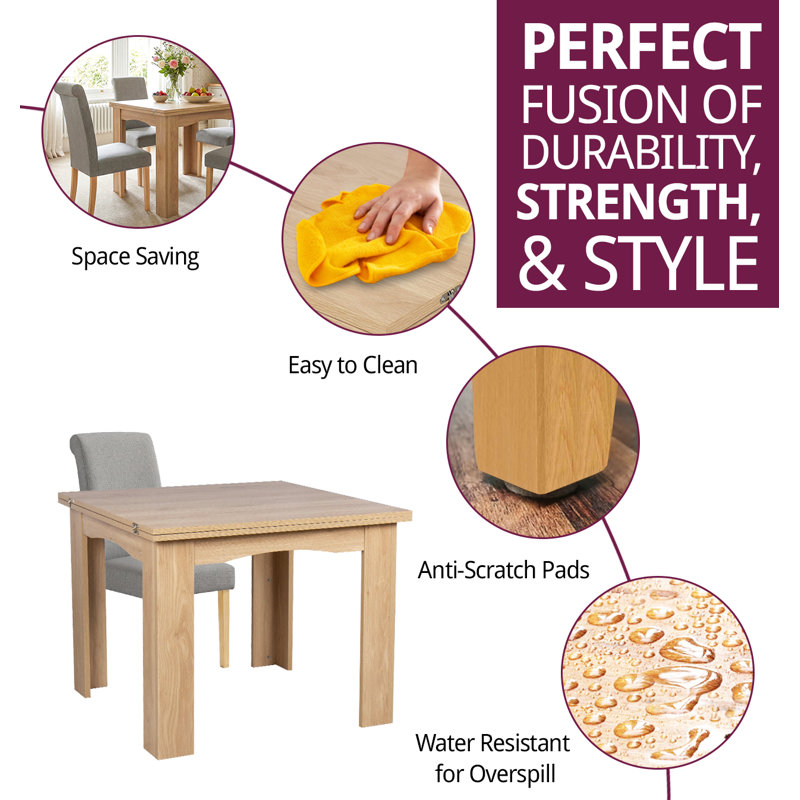 Newquay Oak Flip Top Extending Table With Oak Chair With Steel Grey Fabric Roll Top Chairs, 5 Pieces: Table, 4 Chairs
