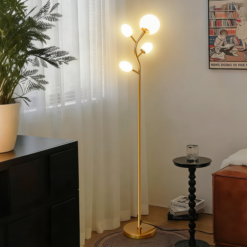 Lampe sur pied moderne à 4 lumières pour arbre, lampe sur pied 67,8 po avec abat-jour sphérique pour le salon, le bureau, la chambre à coucher (ampoule incluse)