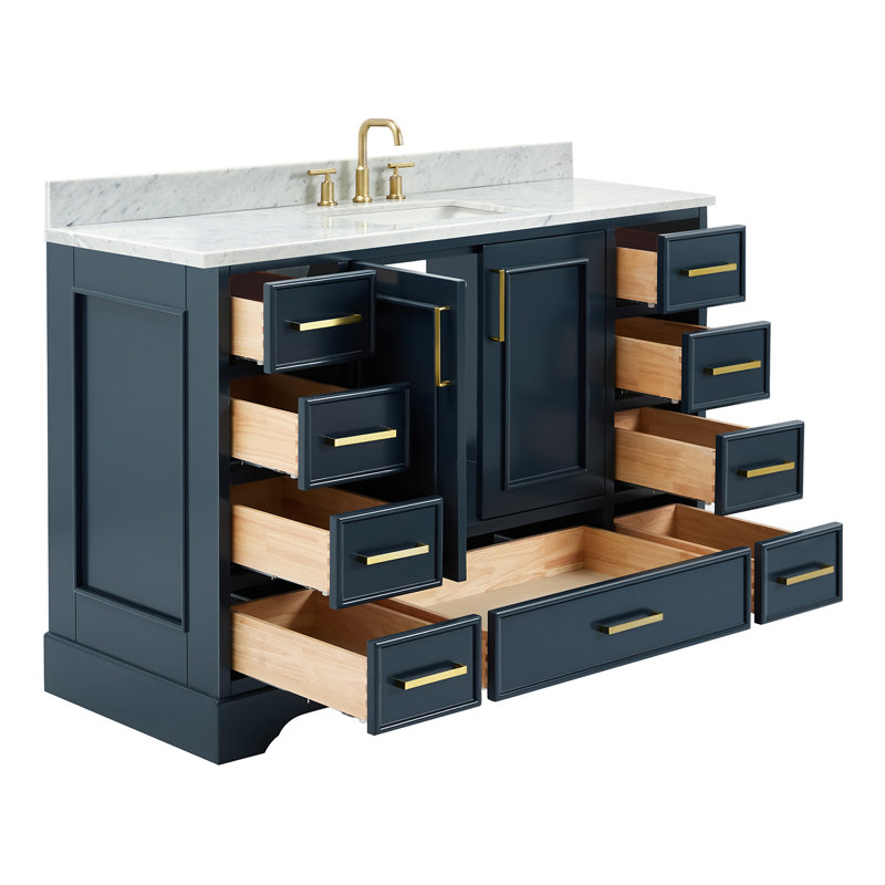 49'' Single Bathroom Vanity with Carrara Marble Top, Midnight Blue