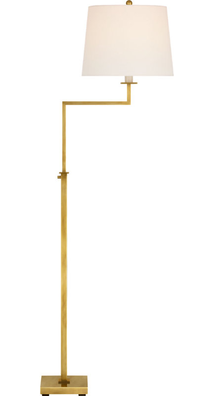 Greer Adjustable Bridge Floor Lamp with Linen Shade, Hand-Rubbed Antique Brass
