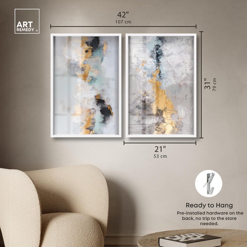Ensemble de 2 panneaux dorés luxueux duo , H 31 po x l 21 po, Blanc