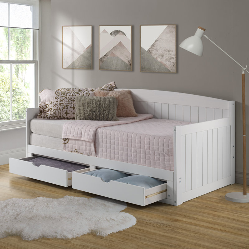 Lit de jour avec couchette escamotable et tiroirs de rangement Harmony, blanc