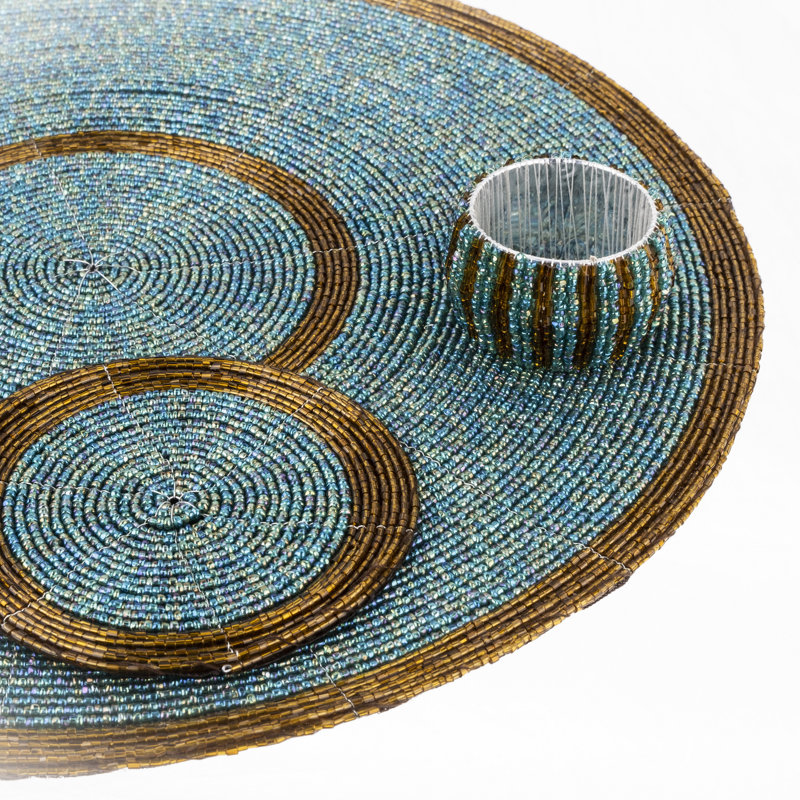 Danbury Glass Patchwork Round, Aqua/Antique Gold
