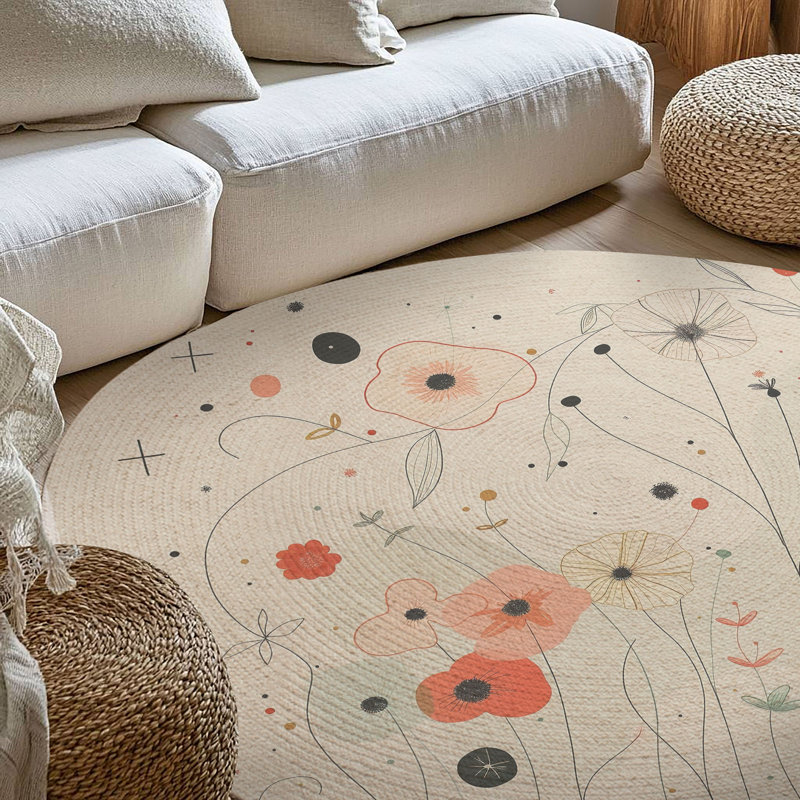 Floral and Abstract Indoor Rug, Round 5'