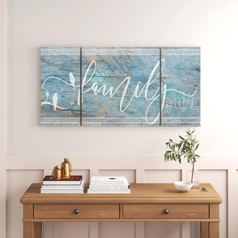 Family First - 3 pièces de plusieurs images sur toile, H 32 po x l 64 po x P 1,5 po