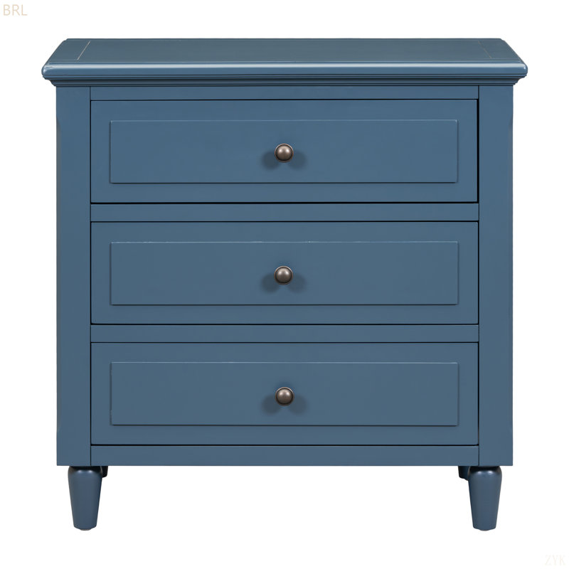 Armoire de rangement en bois à 3 tiroirs avec table de chevet, Bleu